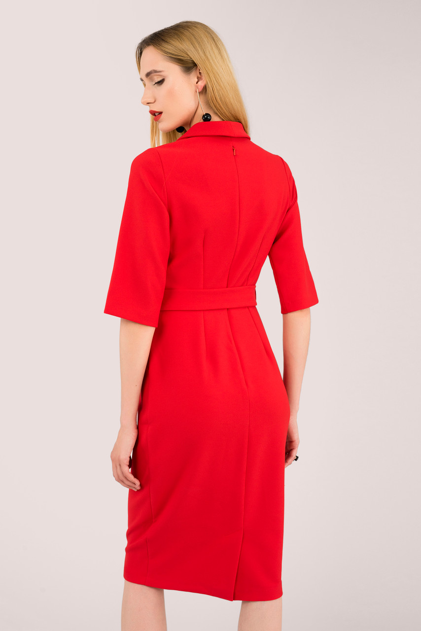 Closet London | Women's Red Collared Wrap Top Midi Dress with Belt